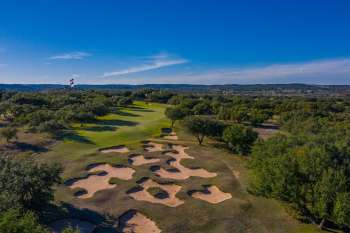 Aerial view of the par five 9th. Photo by Larry Lambrecht