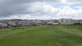 Approaching the 2nd green and town of Lahinch