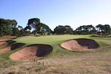 Bunkers guarding the short 7th green